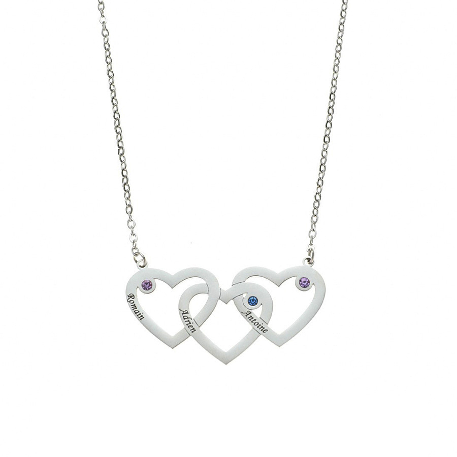 Personalized Multi Name Love Heart necklace with twelve Birthstone