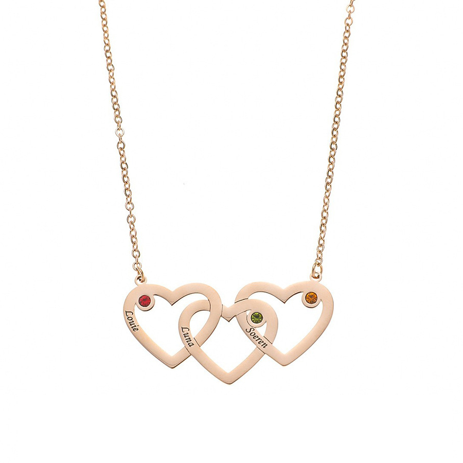 Personalized Multi Name Love Heart necklace with twelve Birthstone