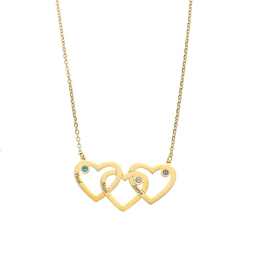 Personalized Multi Name Love Heart necklace with twelve Birthstone