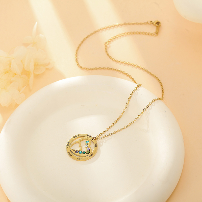 私人定制爱心镶钻名字项链欧美个性DIY英文字母刻字不锈钢锁骨链