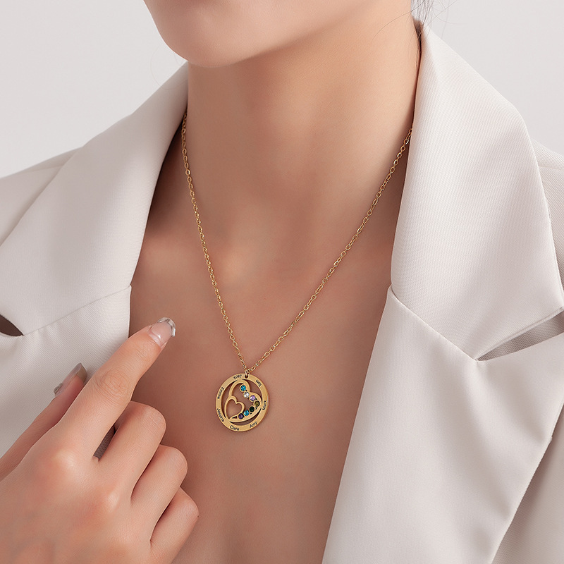 私人定制爱心镶钻名字项链欧美个性DIY英文字母刻字不锈钢锁骨链