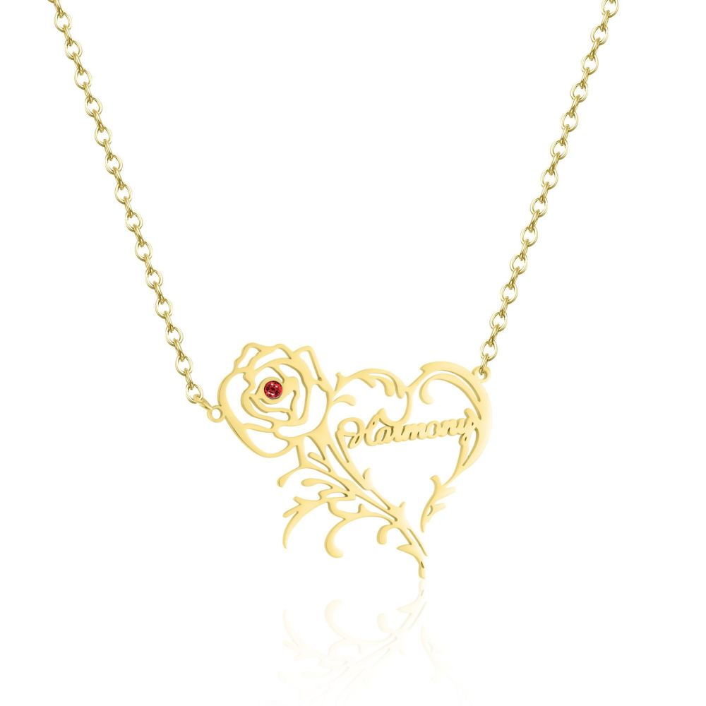 【私人定制】创意礼物不锈钢项链 电镀18K金玫瑰花生辰石字母项链