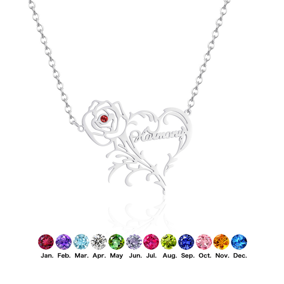 【私人定制】创意礼物不锈钢项链 电镀18K金玫瑰花生辰石字母项链