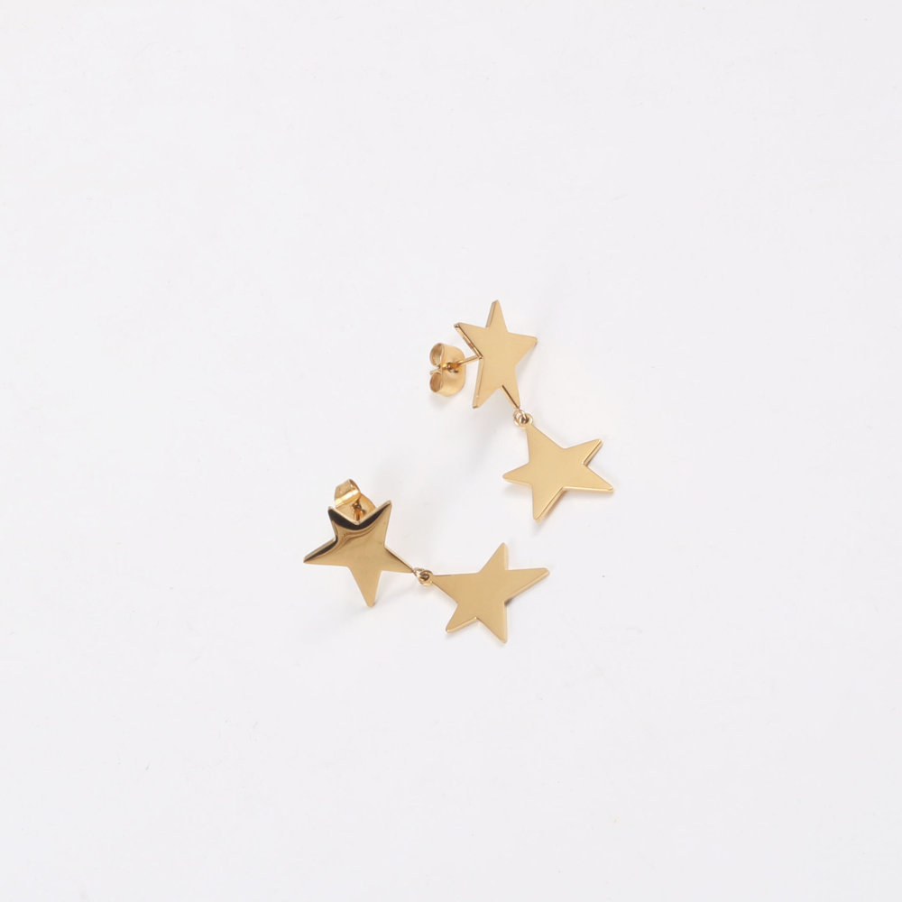 New Arrival Trendy Stainless Steel Jewelry Star Earring 18K Gold Plated Cute Double Pentastar Dangle Earrings for Women