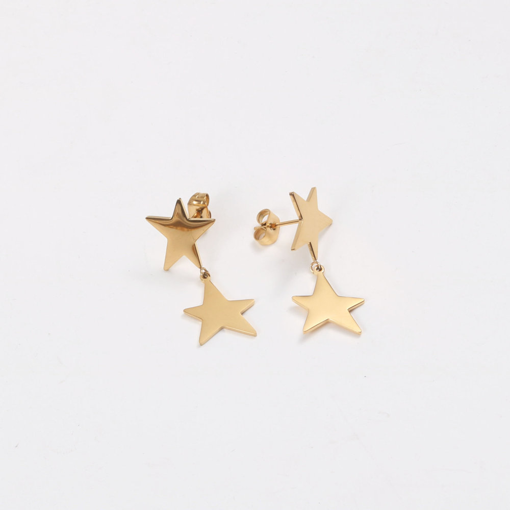 New Arrival Trendy Stainless Steel Jewelry Star Earring 18K Gold Plated Cute Double Pentastar Dangle Earrings for Women