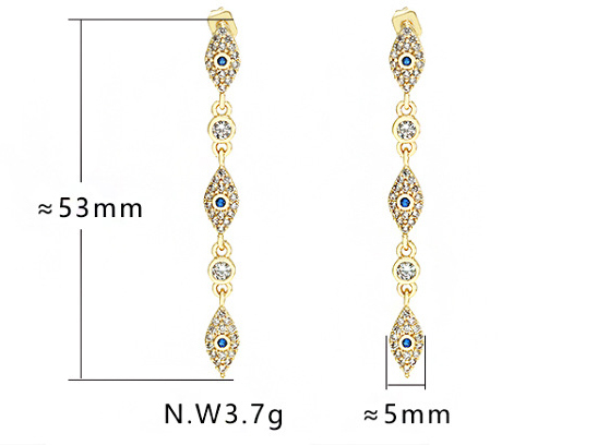 IVIAPRO Fashion Jewelry Elegant Brass with 18K Gold Plated Cubic Zircon Evil Eye Shaped Tassel Earrings for Women