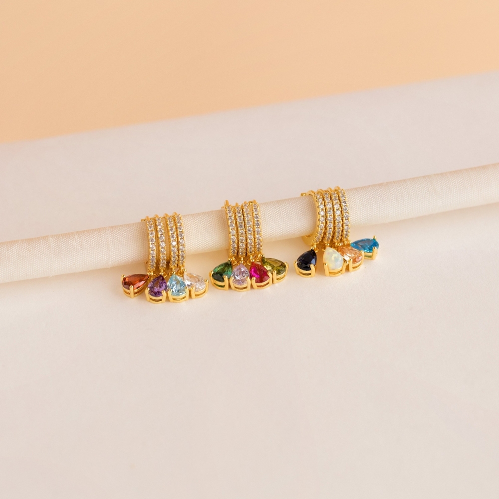 Hot Selling Minimalist Birthday Gift 14K Gold Plated Gemstone Earrings Teardrop Birthstone Hoop Earrings for Women