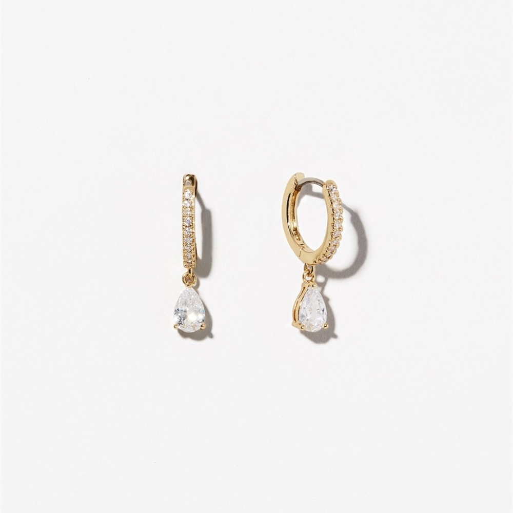Hot Selling Minimalist Birthday Gift 14K Gold Plated Gemstone Earrings Teardrop Birthstone Hoop Earrings for Women