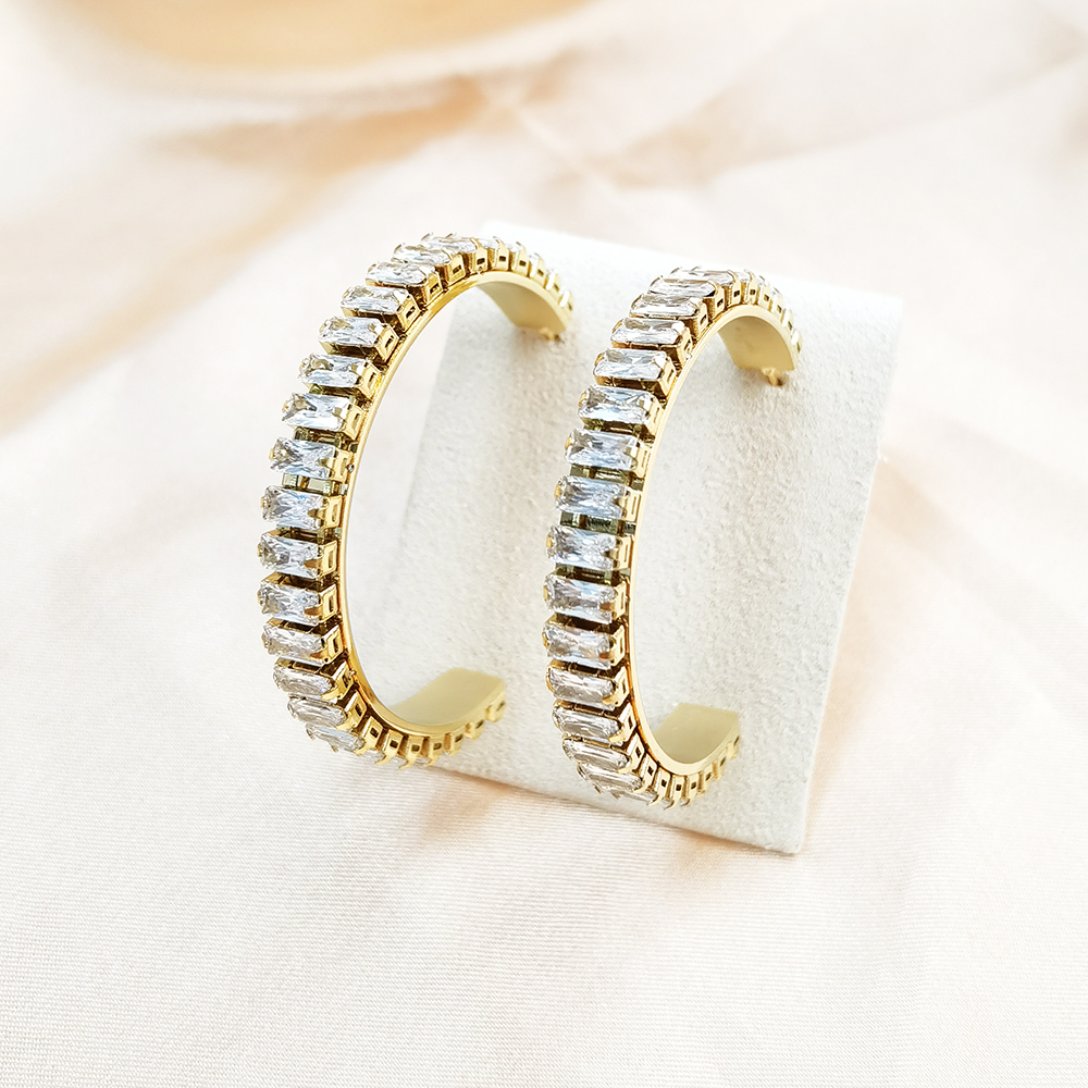 Trendy Elegant Luxury 18k Gold Plated High Quality Cubic Zircon Party Big Hoop Earrings Stainless Steel Jewelry for Women