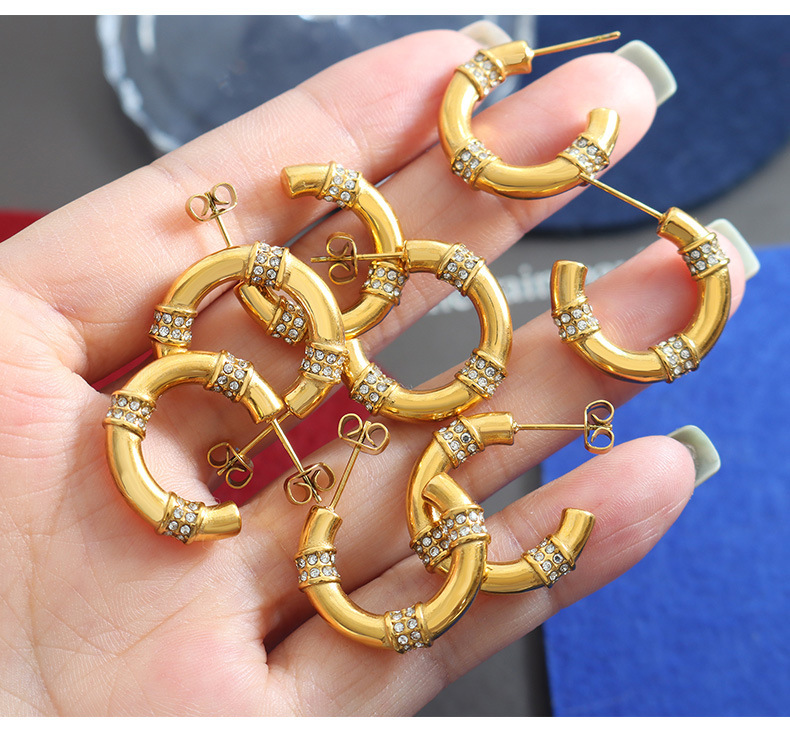 Trendy Jewelry 18K PVD Gold Plated Waterproof Tarnish Free CZ Stainless Steel Hoop Earrings