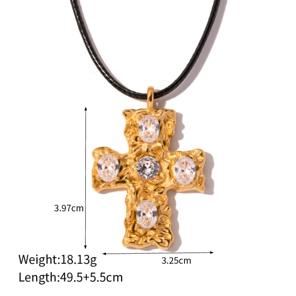 Trendy Vintage Style Rope Chain Stainless Steel 18K Gold Plated Cross Pendant Necklace for Couples