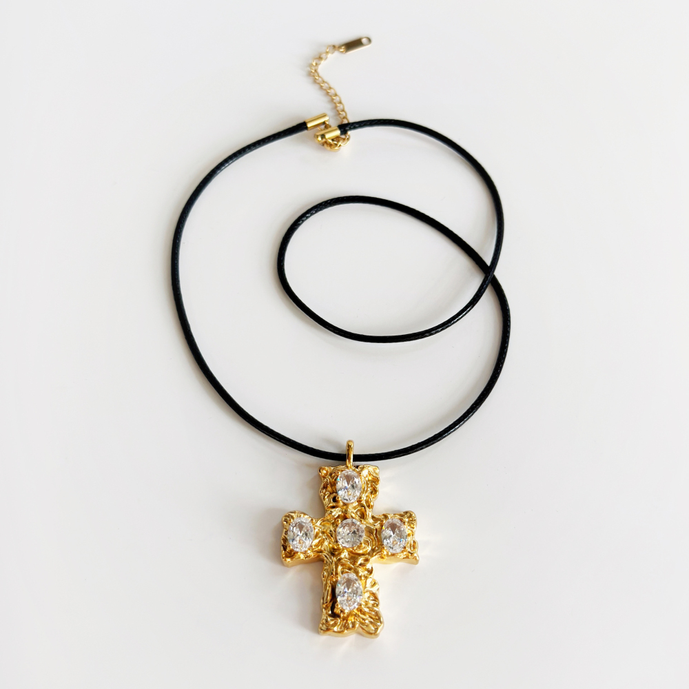 Trendy Vintage Style Rope Chain Stainless Steel 18K Gold Plated Cross Pendant Necklace for Couples