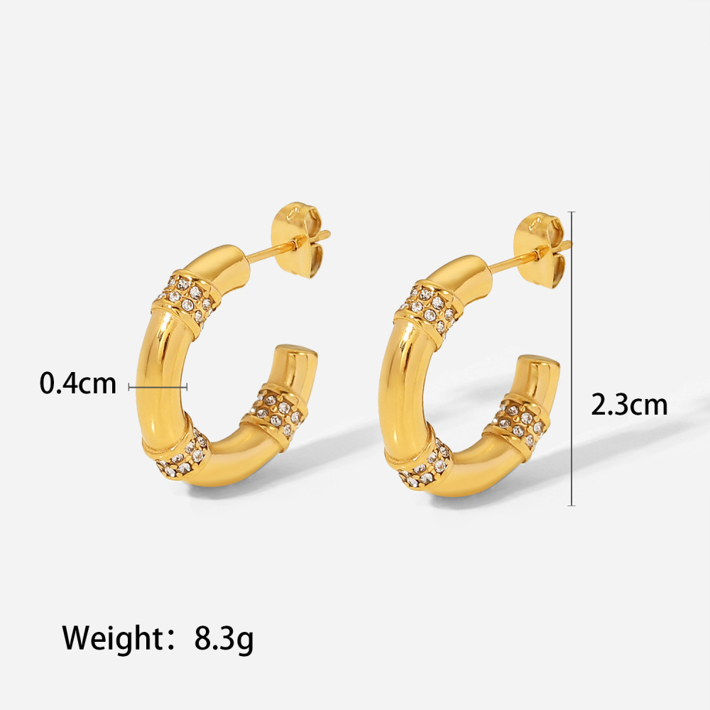 Trendy Jewelry 18K PVD Gold Plated Waterproof Tarnish Free CZ Stainless Steel Hoop Earrings