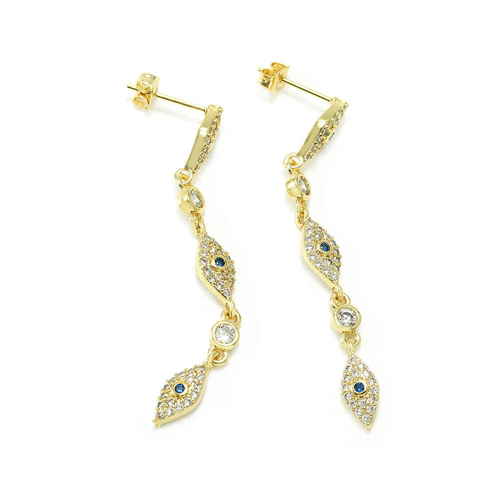 IVIAPRO Fashion Jewelry Elegant Brass with 18K Gold Plated Cubic Zircon Evil Eye Shaped Tassel Earrings for Women