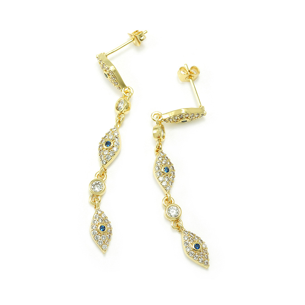 IVIAPRO Fashion Jewelry Elegant Brass with 18K Gold Plated Cubic Zircon Evil Eye Shaped Tassel Earrings for Women