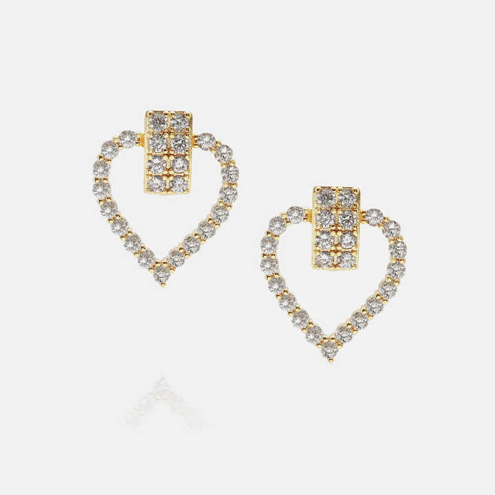 Fashion Jewelry Minimalist Style 18K Gold Plated Heart Studs CZ Earrings for Women