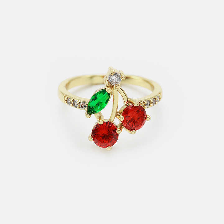 IVIAPRO Jewelry Wholesale Brass with 18K Gold Plated Cubic Zircon Cherry Rings