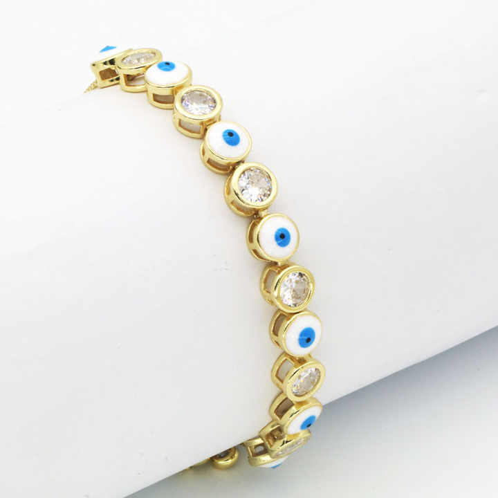 IVIAPRO Fashion Jewelry Gift 18K Gold Plated Adjustable Women Girls Cubic Zircon Oil Drip Evil Eye Bracelets