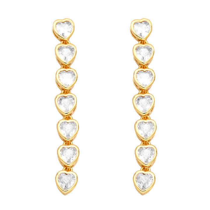 Hot Selling Trendy Jewelry Elegant 18K Gold Plated Colorful Heart Zircon Tassel Earrings for Women