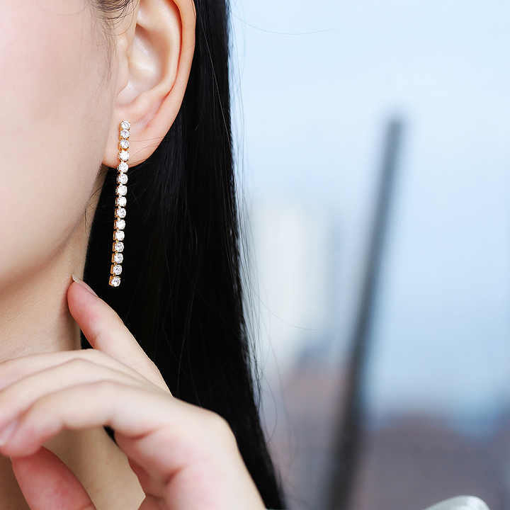 IVIAPRO Jewelry New Arrival 18K Gold Plated Tennis Chain Tassel Drop Earrings for Women