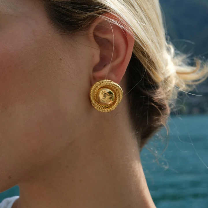 Fashion Jewelry Wholesale Stainless Steel Geometric Round Stud Earring 18K PVD Gold Plated Vintage Stud Earrings for Women