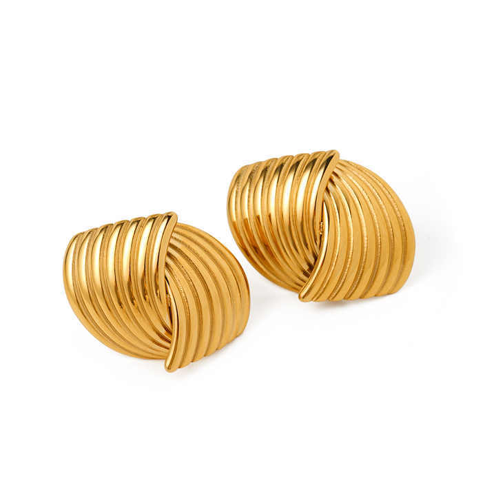 Fashion Jewelry Instagram Popular 18K Gold Plated Stainless Steel Staggered Stripe Texture Cross Stud Earrings for Women