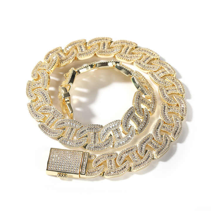 Fashion Jewelry 18K Gold Plated Shining Luxury Zirconia Chain Necklace Hiphop Jewelry