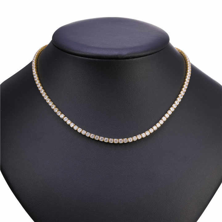 IVIAPRO Jewelry Hot Brass with 18K Gold Plated Chain Necklace 3mm Cubic Zircon Tennis Chain Necklaces
