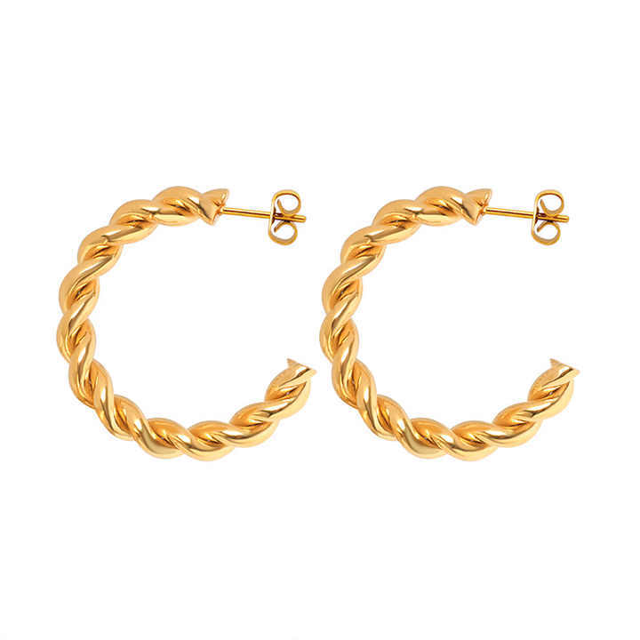 IVIAPRO Chunky Twisted 18K Gold Hoop Earrings