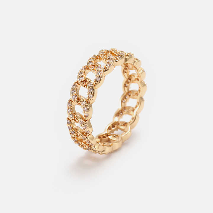 Fashion Jewelry Wholesale 18K Gold Plated Twisted Link Chain Cubic Zircon Rings for Women
