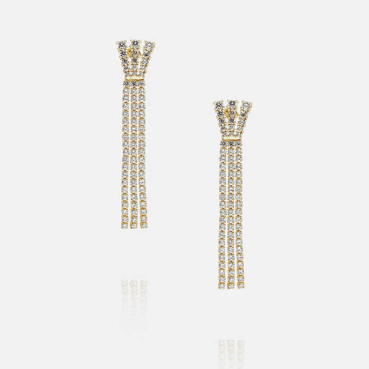 Fashion Jewelry Wholesale 18K Gold Plated Elegant Cubic Zirconia Tassel Earrings for Women