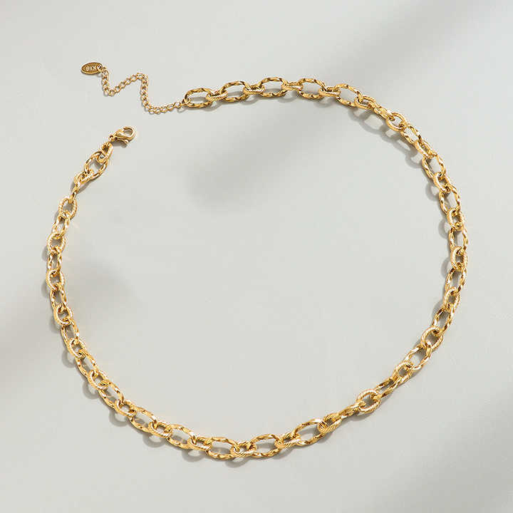 Fashion Minimalist Style Waterproof 18K Gold Plated Link Chain Necklace Stainless Steel Jewelry for Women