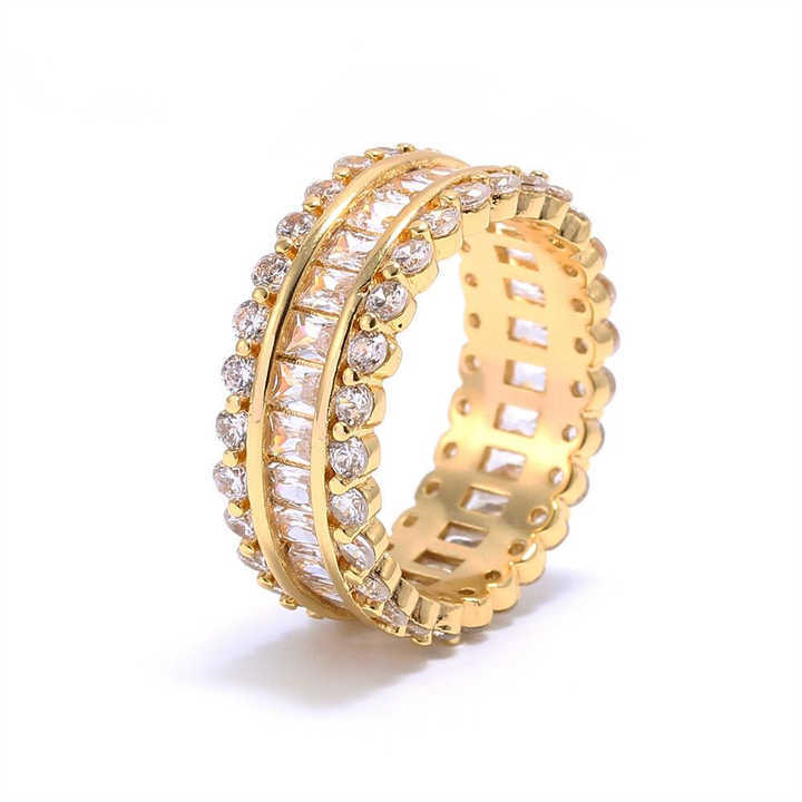 IVIAPRO Fashion Jewelry Shining Full Baguette Stones 18k Gold Plated Cubic Zircon Wedding Band Rings for Women
