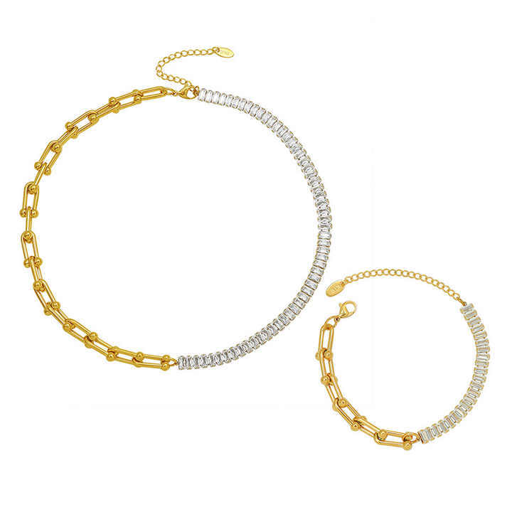 IVIAPRO Jewelry 18K Gold Plated Link Chain Crystal Pave Stainless Steel Choker Toggle Necklace for Women