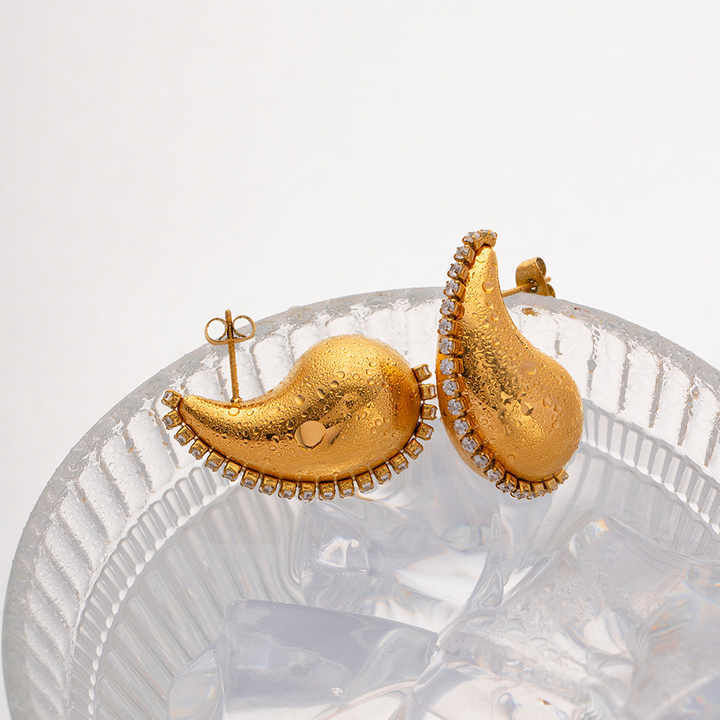 Fashion 18k Gold Plated Jewelry Chunky Earrings Diamond Earrings Inlaid Zircon Tear Drop Hollow Water Drop Earrings Women