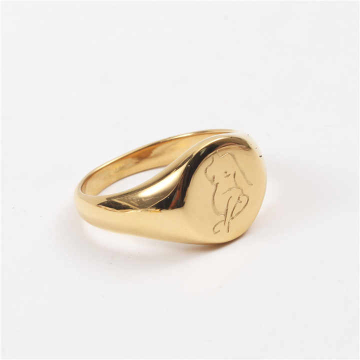 New Arrival High End PVD Gold Plated Engraved Rose Flower Rings Women Body Stainless Steel Rings Drop Shipping