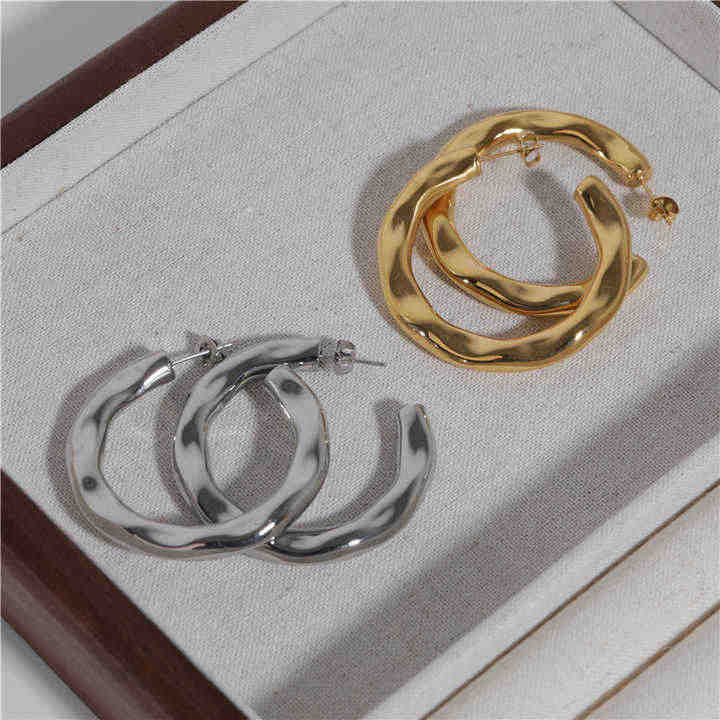 IVIAPRO Jewelry Stainless Steel 18K Gold Plated High End Classic Big Irregular Hammered Hoop Earrings for Women