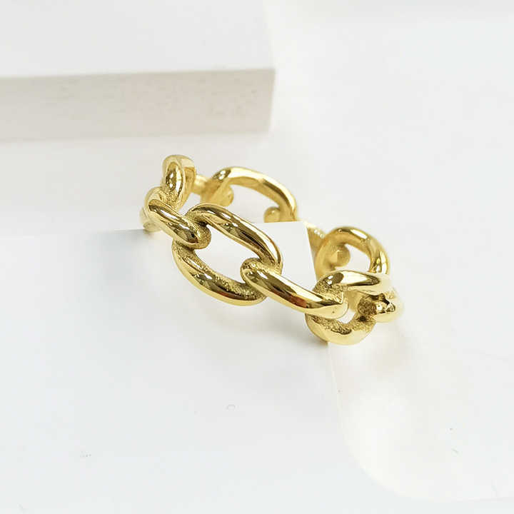 New Arrival High End 18K Gold Plated Link Chain Chunky Band Rings for Women Stainless Steel Jewelry