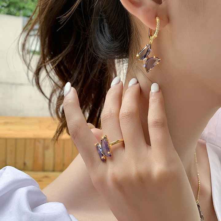 IVIAPRO Jewelry Wholesale 18K Gold Plated Beautiful CZ Butterfly Drop Earrings for Women Gifts