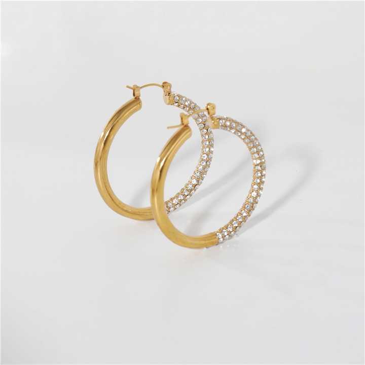 Luxury Jewelry Wholesale Boho 18K PVD Gold Plated Water Resistant Cubic Zircon Paved Stainless Steel Big Hoop Earrings for Women
