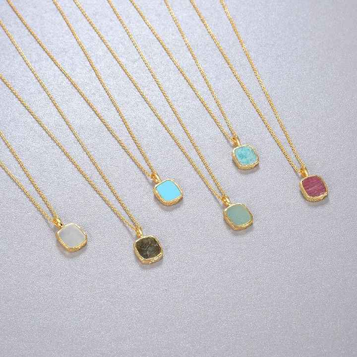 IVIAPRO S925 Silver Gold Plating Tiny Natural Moonstone Turquoise Labradorite Rhodochrosite Necklace