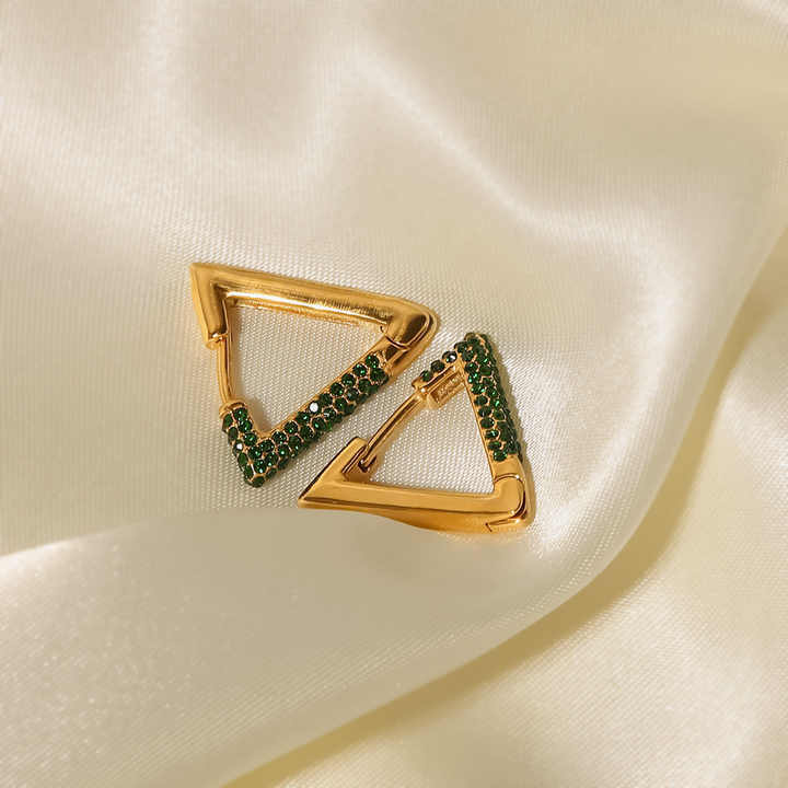 IVIAPRO Jewelry Tarnish Free and Waterproof Stainless Steel PVD 18K Gold Plated CZ Triangle Hoop Earrings for Women