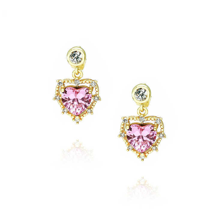 New Arrival Pretty Jewelry Brass 18K Gold Plated Heart Shape CZ Stud Earrings for Women Valentine's Day Gift