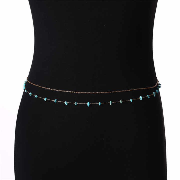 Hot Stainless Steel 18K Gold Plated Natural Stone Waist Chain Body Jewelry Two Layers Sexy Belly Chain for Women