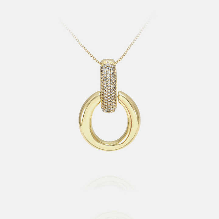 IVIAPRO Wholesale Fashion Elegant White CZ 18K Gold Plated Circle Ring Pendant Necklaces for Women