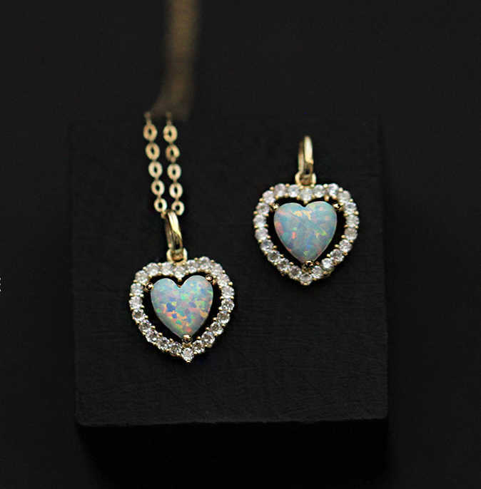 Fine Jewelry S925 Sterling Silver Cubic Zircon Heart Shape Opal Pendant Necklace for Women's Gift