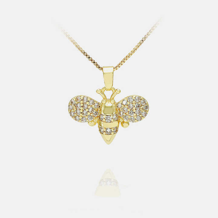 IVIAPRO Fashion Jewelry Wholesale 18K Gold Plated Cubic Zirconia Bee Pendant Necklace for Women