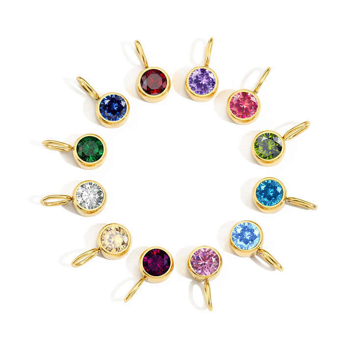 VIAPRO Jewelry Fashion Birth Stone DIY Pendant Stainless Steel Colorful 12 Months Birthstone Pendants for Jewelry Making