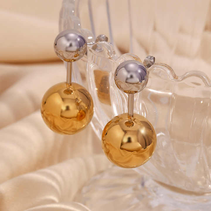 New Trendy PVD Gold Plated Ball Dangle Drop Earrings Stainless Steel Stud Earrings for Women