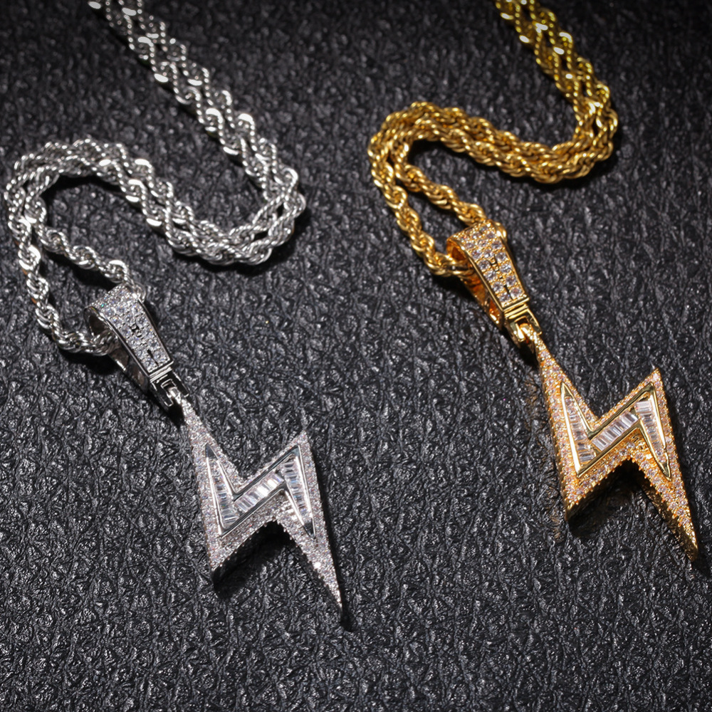 Fashion Jewelry Wholesale Hiphop Iced Out Hiphop Style Shining Lightning AAA Cubic Zircon Hombres Pendant Necklace